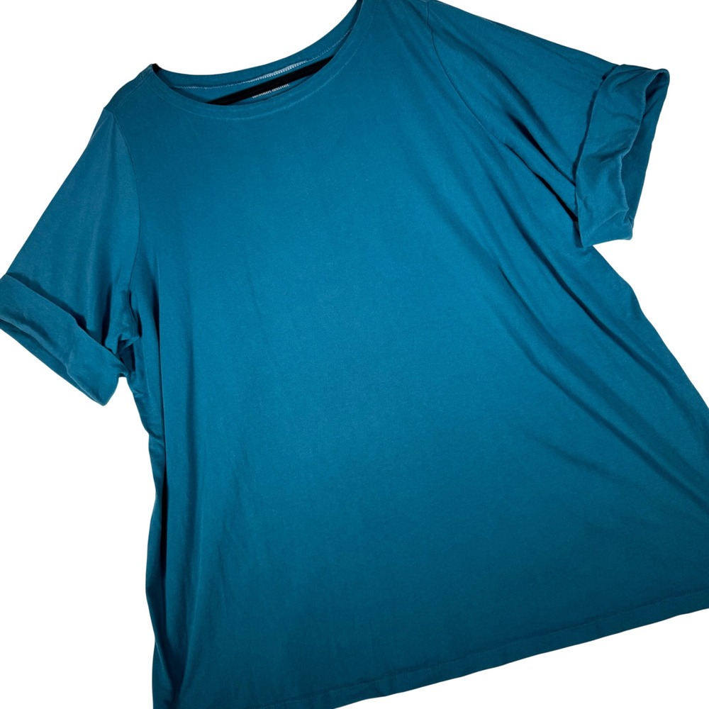 Woman Within Teal Blue Cotton Short Sleeve Cuffed Tee‎ Shirt 2X 26/28 37-3134-6